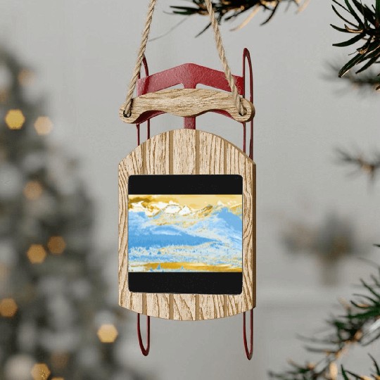 Golden Blue Mountain Lake Sled Ornaments