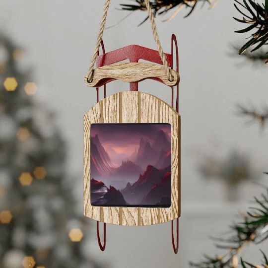 Lonely Red Mountains on an Alien Planet Abstract Sled Ornaments