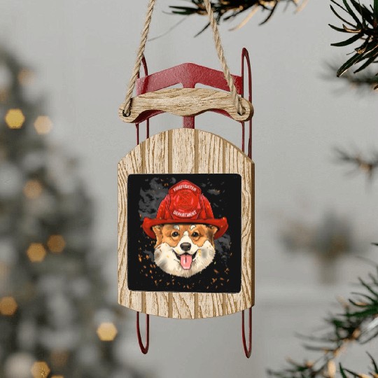 Corgi Firefighter Corgi Dog Lover Sled Ornaments