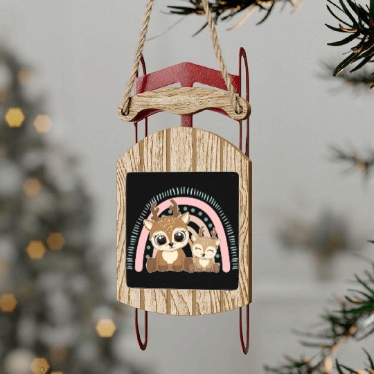 Baby Reindeer Christmas Big Sister Rainbow Boho Sled Ornaments