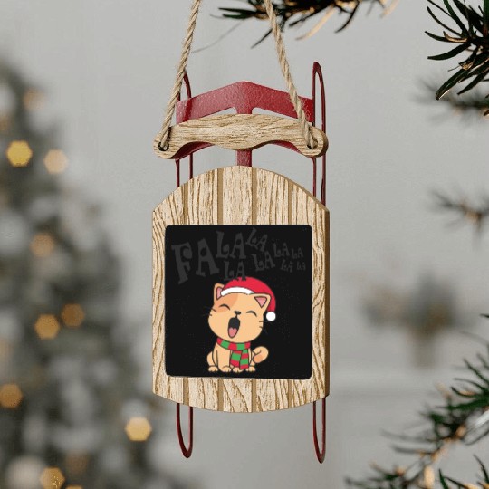 Cute Christmas Cat Singing Fa la la la Song Sled Ornaments