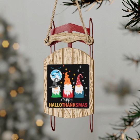 Happy Hallothanksmas Gnomes Lover Halloween Sled Ornaments