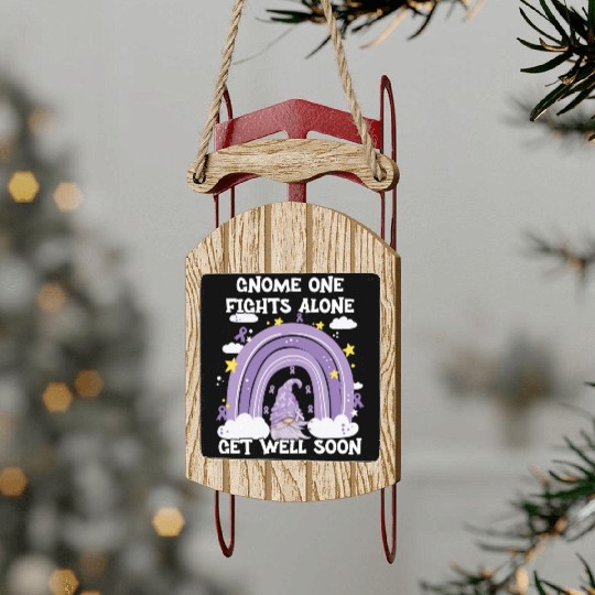 Gnome One Fights Alone Lavender Cancer Sled Ornaments