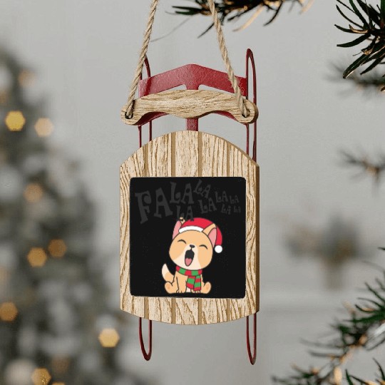 Cute Christmas Dog Singing Fa la la la Song Sled Ornaments