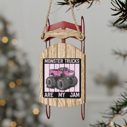 Monster Trucks Are My Jam Vintage Retro Sled Ornaments