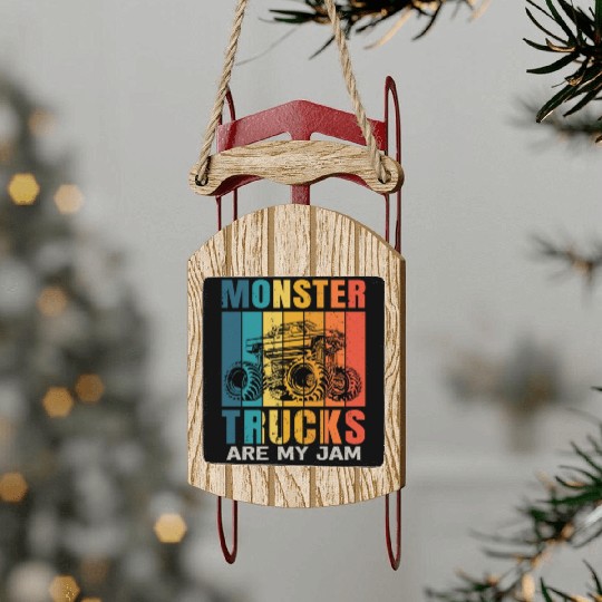 Monster Trucks Are My Jam Vintage Retro Sled Ornaments