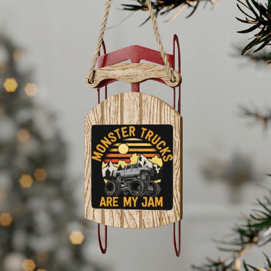 Monster Trucks Are My Jam Vintage Retro Sled Ornaments