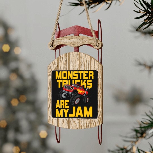 Monster Trucks Are My Jam Vintage Retro Sled Ornaments
