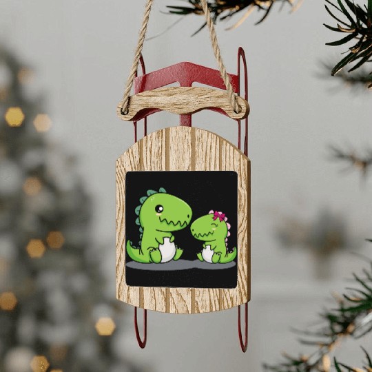 Big Brother Dino Siblings Baby Dinosaur Little Boy Sled Ornaments