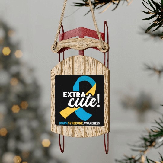 October Wear Blue Yellow Down Syndrome Awareness Sled Ornaments