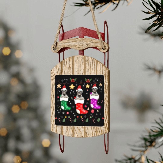 Miniature Schnauzer Christmas Lights Funny Xmas Sled Ornaments