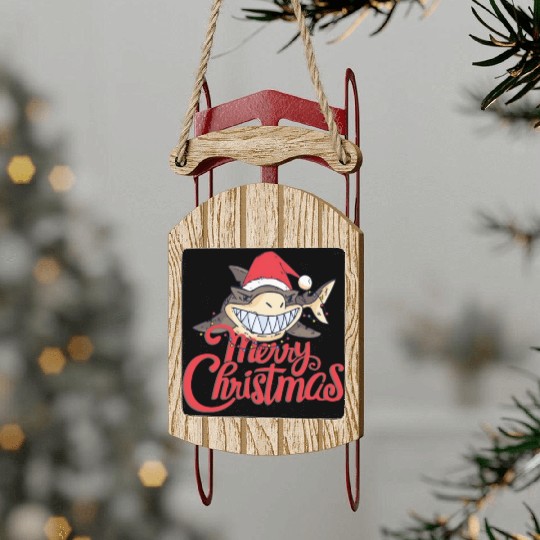 Cute Shark Cheeky In The Ocean For Christmas X-mas Sled Ornaments