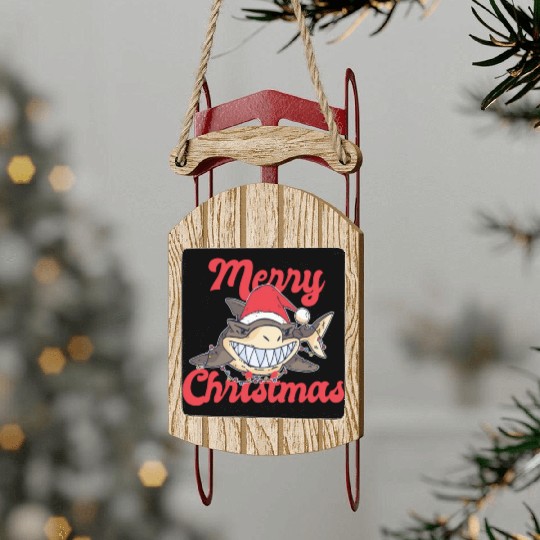 Cute Shark Cheeky In The Ocean For Christmas X-mas Sled Ornaments