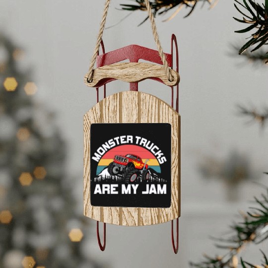 Monster Trucks Are My Jam Vintage Retro Sled Ornaments