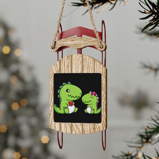 Big sister brother dino siblings boy girl heart Sled Ornaments