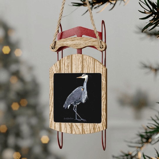 Heron Art Birder Wildlife Bird Watching Sled Ornaments