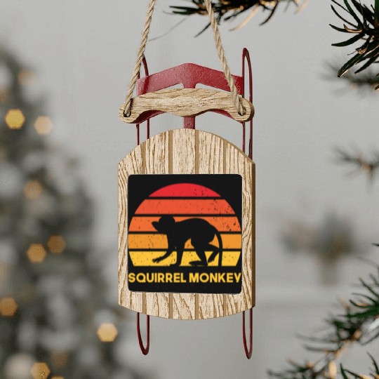 squirrel monkey sunrise sundown design Sled Ornaments