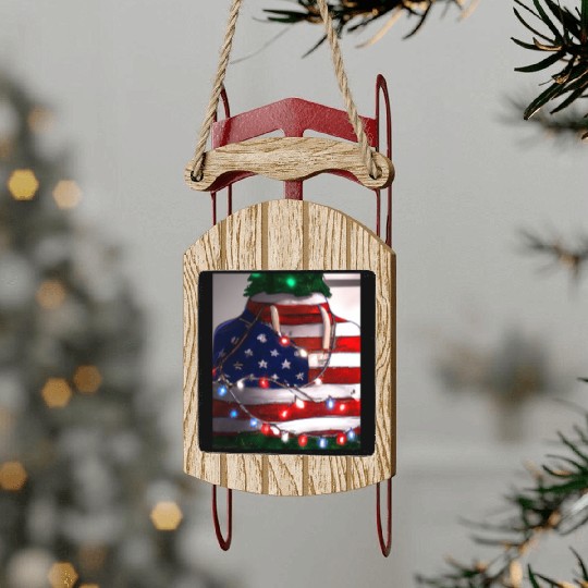 Patriotic Christmas Christmas Tree US Flag Sled Ornaments