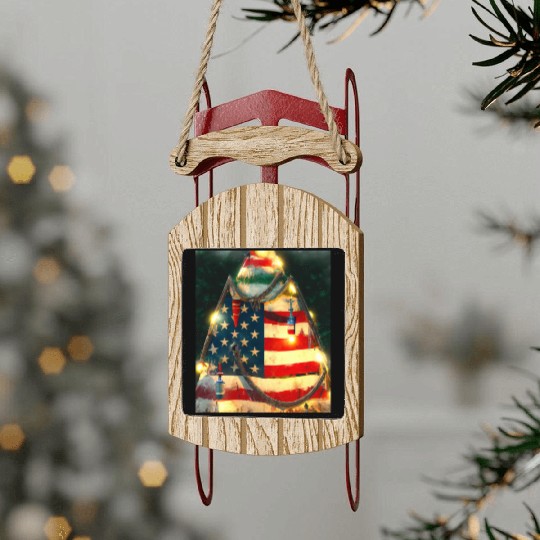 Patriotic Christmas Christmas Tree US Flag Sled Ornaments