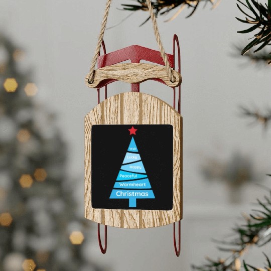 Minimalist Light Blue Christmas Pine Sled Ornaments