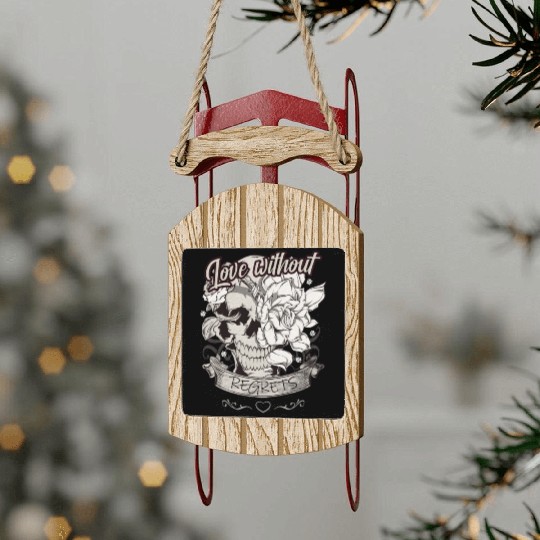 Love With No Regrets Skull With Roses Gift Sled Ornaments