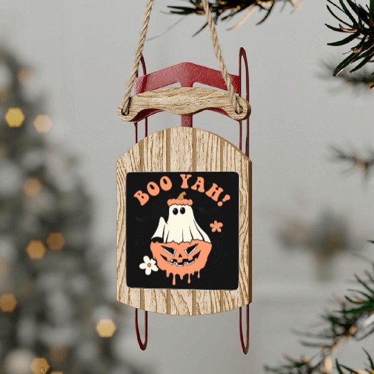 Halloween Trick Or Treat Spooky Season Boo Yah Sled Ornaments