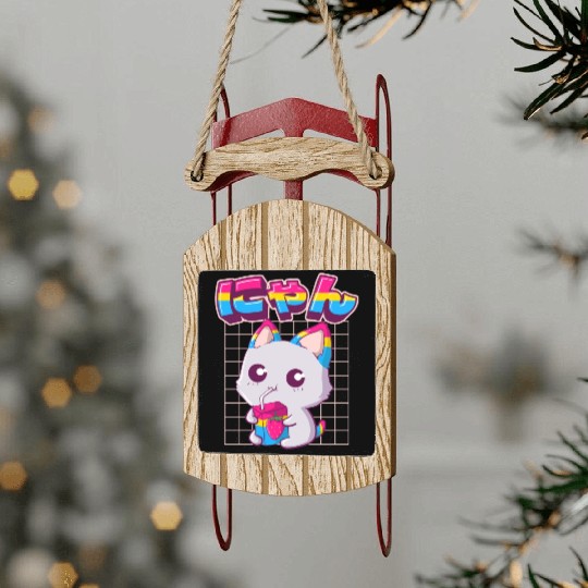 Pansexual Pride Kawaii Cat Strawberry Milk Pansexu Sled Ornaments