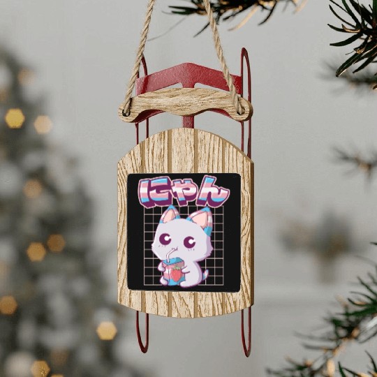 Transgender Pride Kawaii Cat Strawberry Milk Trans Sled Ornaments