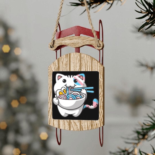 Transgender Pride Kawaii Cat Ramen Noodles Trans F Sled Ornaments
