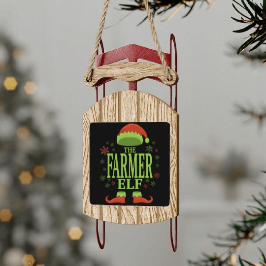Farmer Christmas Elf Sled Ornaments
