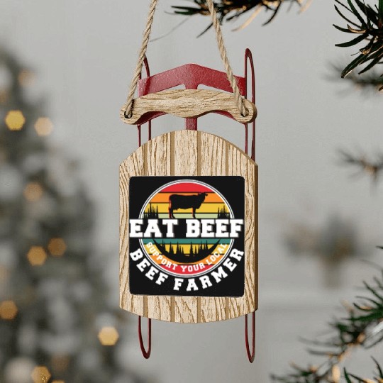 Cattle Farming Agriculture Beef Cow Lover Sled Ornaments