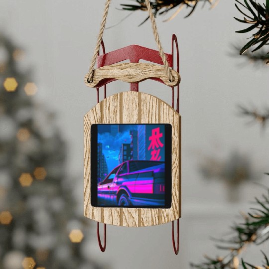 Vaporwave Car Synthwave City Sled Ornaments
