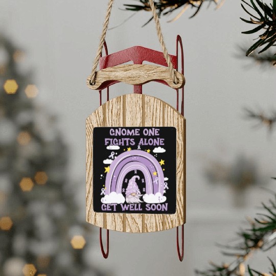 Gnome One Fights Alone Lavender | Fight The Cancer Sled Ornaments