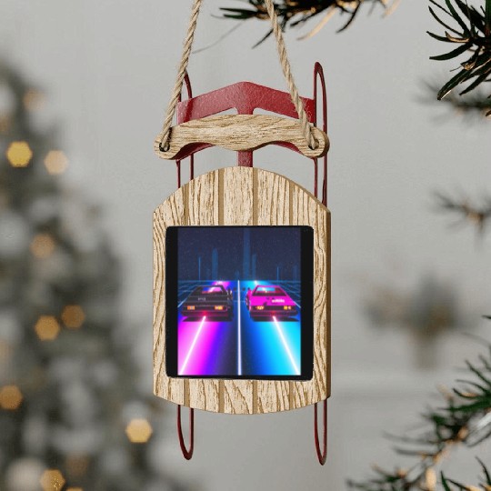 Vaporwave Car Synthwave City Sled Ornaments