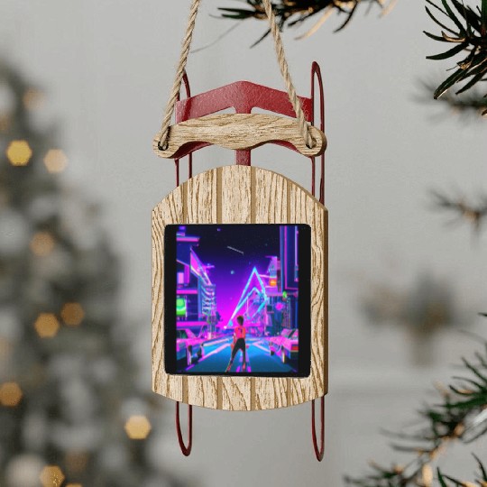 Vaporwave Car Synthwave Girl Sled Ornaments