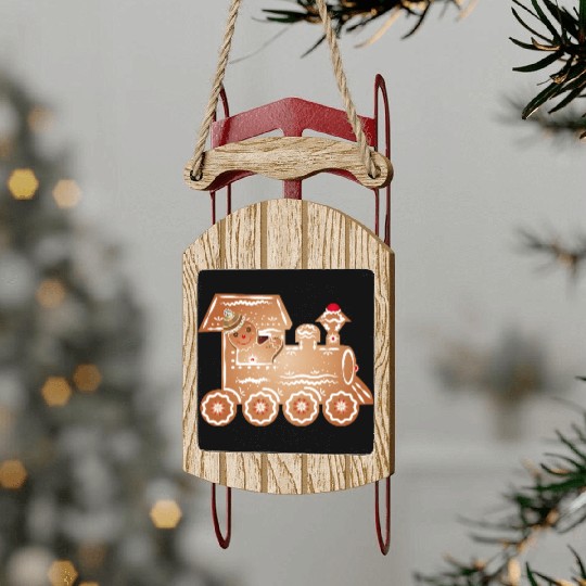 Gingerbread man as a train driver on the train Sled Ornaments