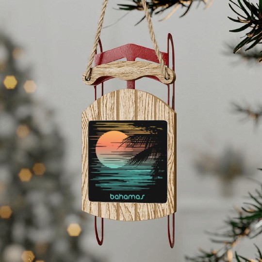 Artistic Bahamas Palm Tree Vacation Souvenir Sled Ornaments