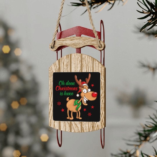 Reindeer Rudolph deer Christmas Is Here Sled Ornaments
