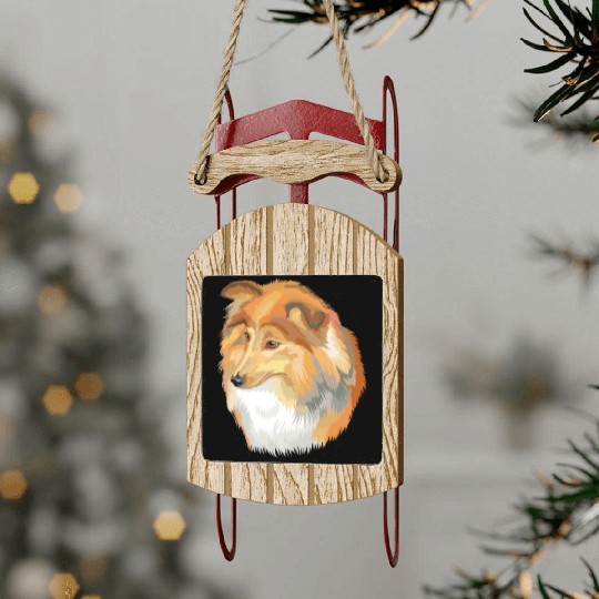 Cute Sheltie Dog Watercolor Painting Sled Ornaments