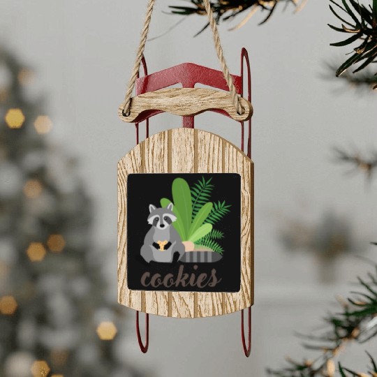 Cute with a raccoon and chocolate chip cookies Sled Ornaments