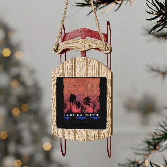 Port au Prince Haiti Vacation Souvenir Palm Tree Sled Ornaments