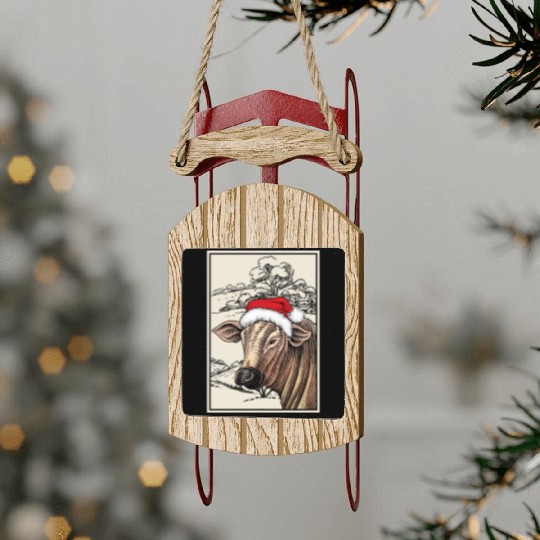 Christmas Cow Farming Xmas Animal Sled Ornaments