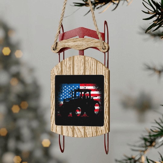 Tractor USA Flag design for Patriotic Farmer Sled Ornaments