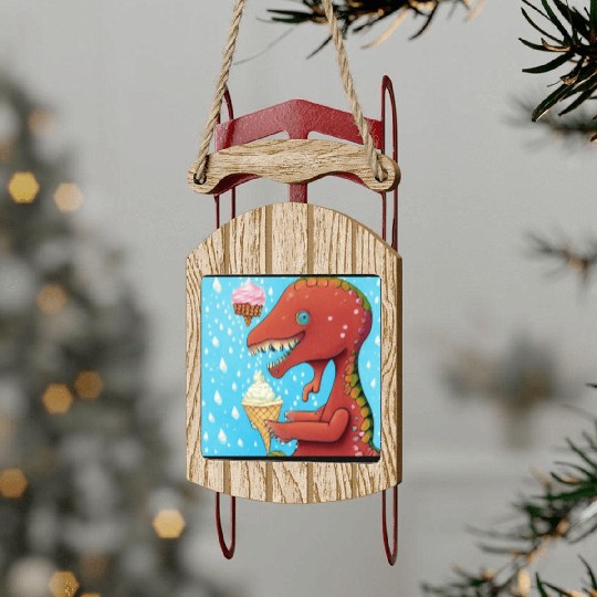 happy dinosaur love ice cream Sled Ornaments