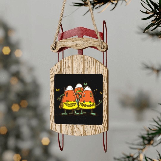 Candy Corn Bots Sled Ornaments
