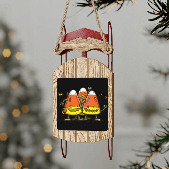 Candy Corn Bots Sled Ornaments