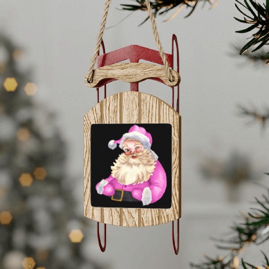 Retro Pink Santa Claus-Retro Pink Santa Claus Wate Sled Ornaments