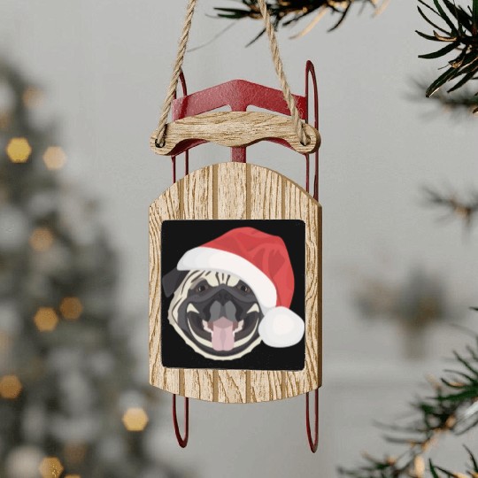 Pug Merry Christmas Sled Ornaments