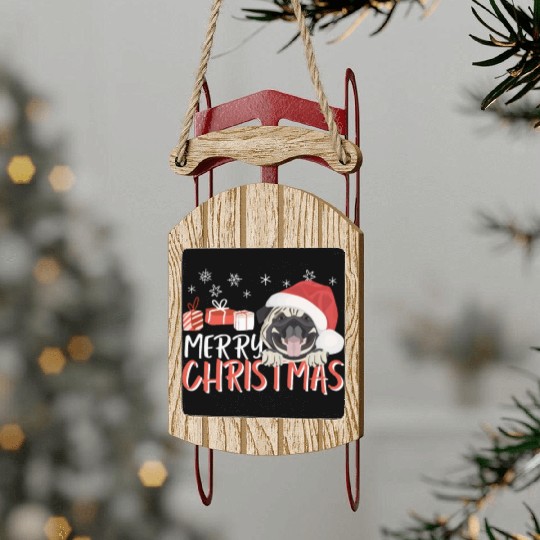 Pug Merry Christmas Sled Ornaments