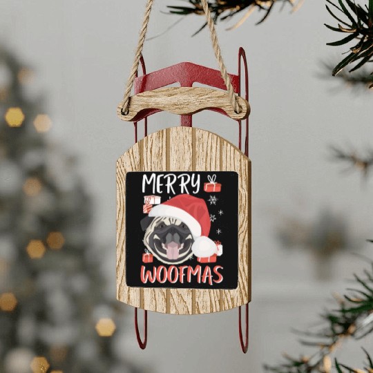 Pug Merry Christmas Sled Ornaments